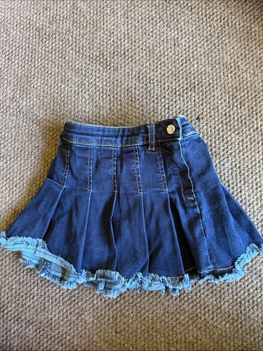 Mayoral Girls Dark Blue Denim Pleated Skirt with Frayed Hem